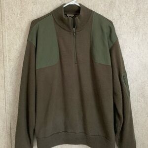 Guide Gear Wool Men's Olive Green Pullover Sweater 1/4 Zip Mock Neck Large